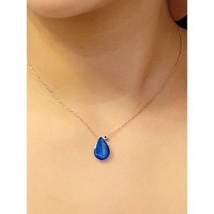 Drop stone ,Evil eye sterling silver 925 Necklace